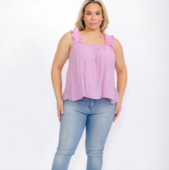 Perch Tops - B19 NWT Perch Plus Size Back Tie Ruffled Pink Sleeveless Tunic Tank 1X 2X 3X